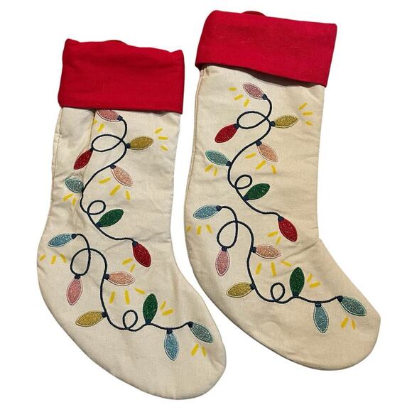 Wondershop by Target pair of Christmas stockings embroidered lights canvas - Picture 1 of 6